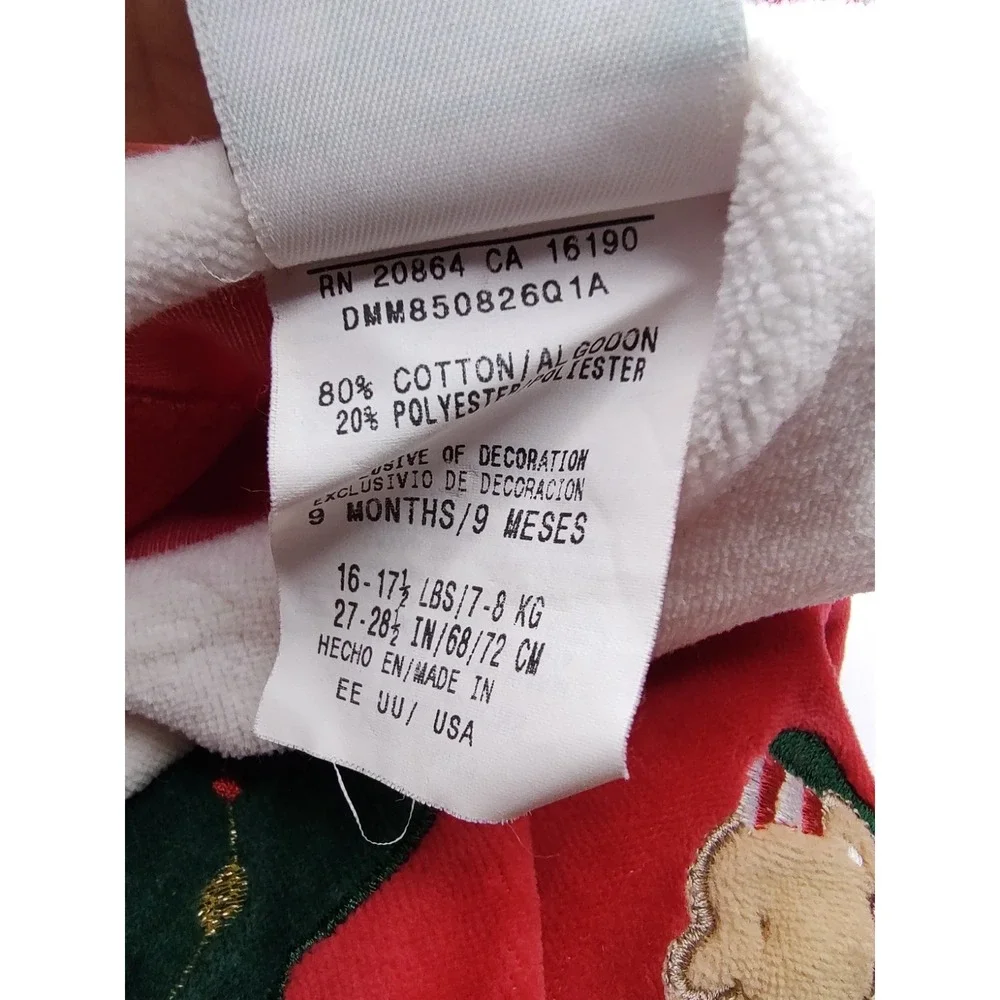 Vtg My First Christmas 9 Months Red Velour 1990s Baby Footie One Piece‎ Pajamas